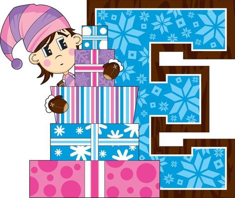 E is for Elf Christmas Alphabet Learning Illustration