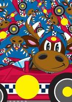 Cute Cartoon Reindeer Racing Driver in Sports Car with Pattern vector