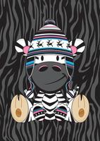 Cartoon Adorable Zebra in Wooly Reindeer Hat and Mittens Illustration vector