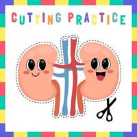 Cutting practice. Educational activity worksheet for kids and toddlers. Game for children vector