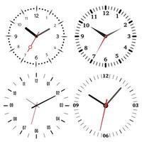 un conjunto de cuatro mecánico relojes reloj cara en blanco antecedentes. vector