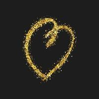 Gold glitter doodle heart on dark background. Gold grunge hand drawn heart. Romantic love symbol. Vector illustration.