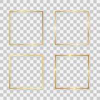 Set of four gold shiny square frames with glowing effects and shadows vector