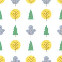 Seamless pattern with colored trees on white background. Vector illustration.