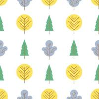 Seamless pattern with colored trees on white background. Vector illustration.