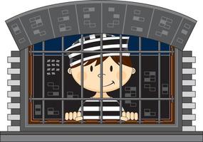 Cartoon Prisoner Wearing Classic Striped Prison Uniform in Jail Cell vector