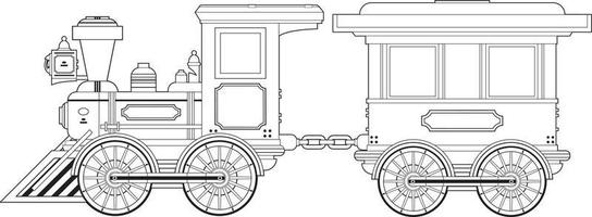 Cartoon Retro Wild West Steam Train Line Art vector