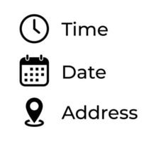 Time, date, address icon vector in trendy style