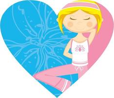 Cute Cartoon Meditating Yoga Girl in Heart vector