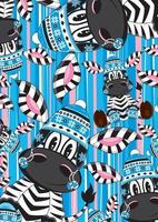 Cartoon Adorable Zebra in Wooly Hat and Mittens Pattern vector