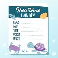 bebé hito tarjetas conjunto con Oceano temática vector