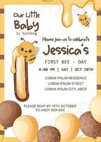 birthday party invitation template with honey bee vector