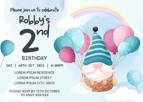 birthday party invitation template with gnome vector