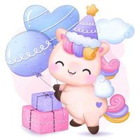 Cute Unicorns Birthday Party Illustration vector