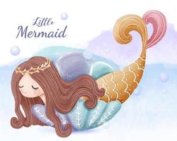 Cute mermaid and sea life illustration vector