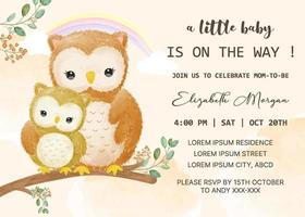 baby shower invitation template with owl vector