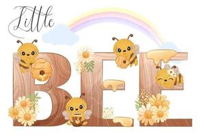 Cute honey bee illustration with alphabets vector