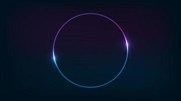 Neon circle frame with shining effects on dark background. Empty glowing techno backdrop. Vector illustration.