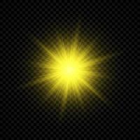 Light effect of lens flares. Yellow glowing lights starburst effects with sparkles vector