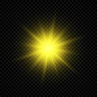 Light effect of lens flares. Yellow glowing lights starburst effects with sparkles vector