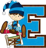 E is for Elf Christmas Alphabet Learning Illustration vector