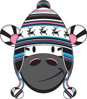 Cartoon Adorable Zebra in Wooly Reindeer Hat vector