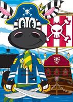 Cartoon Swashbuckling Zebra Pirate Captain with Warship Illustration vector