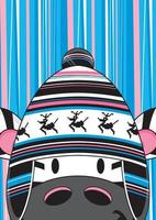 Cartoon Adorable Zebra in Wooly Hat on Striped Background Illustration vector