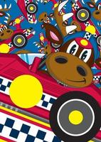 Cute Cartoon Reindeer Racing Driver in Sports Car with Pattern vector