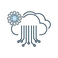 AI clouds with blue lines of processing system of technology, connection of circuits lines in to the setting up icon isolated on a white background. Vector illustration