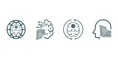 SET of AI, Artificial intelligence icon set in thin line style vector