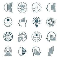 Artificial intelligent icons set. Collection of high quality AI symbols groups, modern flat icons style, set of AI icons for learning symbol for web design on white background vector