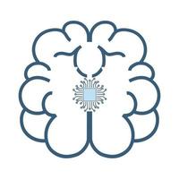 Robotic brain on top view icon, symbol with circuits system of processing and AI braind controller symbol, icon, for robotic machine technology used in AI innovation icon design vector
