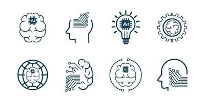 Group of AI, Artificial intelligence icon set in thin line style vector illustration design