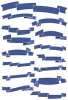 Set of fifteen blue cartoon ribbons and banners for web design. Great design element isolated on white background. Vector illustration.