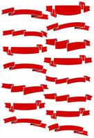 Set of fifteen red cartoon ribbons and banners for web design. Great design element isolated on white background. Vector illustration.