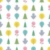 Seamless pattern with colored trees on white background. Vector illustration.