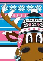 Cartoon Wooly Hat Christmas Reindeer Illustration vector