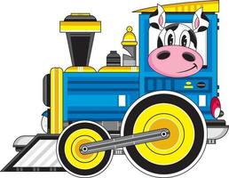 linda dibujos animados vaca conducción tren ilustración vector