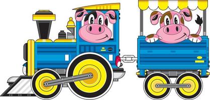 Cute Cartoon Pig Driving Train with Carriage vector