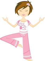 Cute Cartoon Meditating Yoga Girl Illustration vector