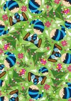 Cartoon Christmas Elf with Xmas Trees and Snowflakes Pattern vector