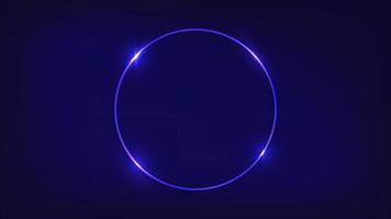 Neon circle frame with shining effects on dark background. Empty glowing techno backdrop. Vector illustration.