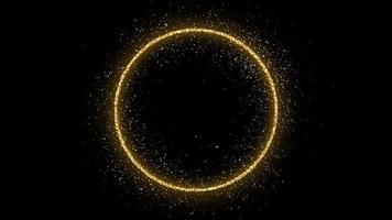 Golden circle frame with glitter, sparkles and flares on dark background. Empty luxury backdrop. Vector illustration.