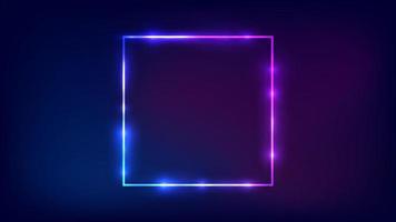 Neon square frame with shining effects on dark background. Empty glowing techno backdrop. Vector illustration.