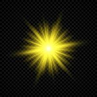 Light effect of lens flares. Yellow glowing lights starburst effects with sparkles vector