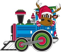 dibujos animados Papa Noel claus Navidad reno en tren vector