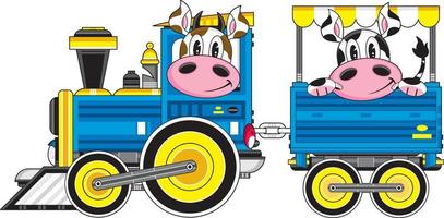 Cute Cartoon Cow Driving Train with Carriage vector