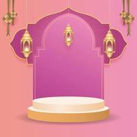 Ramadan Kareem background with golden lamp and podium. vector