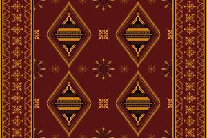 Ethnic folk geometric seamless pattern in red and yellow tone in vector illustration design for fabric, mat, carpet, scarf, wrapping paper, tile and more